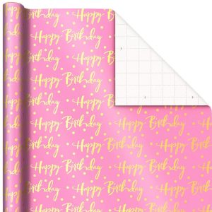 Hallmark Papel De Regalo Feliz Cumpleaños Aluminio Rosa 15Ft²